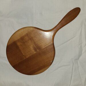 Vintage Wood Hand Held Beveled Glass Mirror Silvered Oval Glass 14"